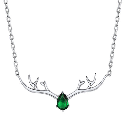 925 Sterling Silver Birthstone Deer Antler Necklace for