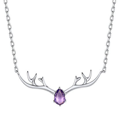 925 Sterling Silver Birthstone Deer Antler Necklace for