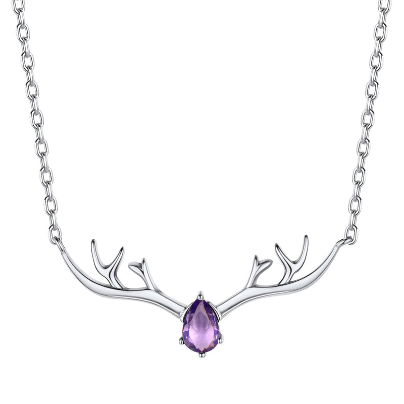 925 Sterling Silver Birthstone Deer Antler Necklace for