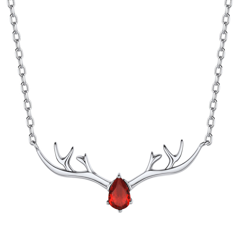 925 Sterling Silver Birthstone Deer Antler Necklace for
