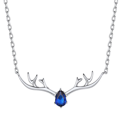925 Sterling Silver Birthstone Deer Antler Necklace for