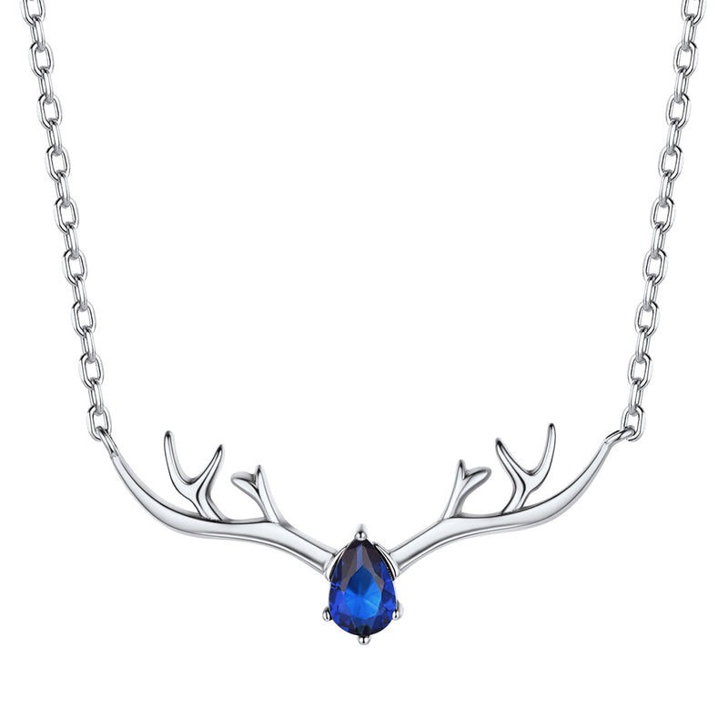 925 Sterling Silver Birthstone Deer Antler Necklace for