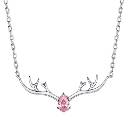 925 Sterling Silver Birthstone Deer Antler Necklace for