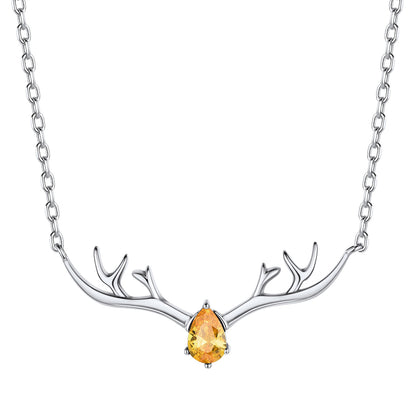 925 Sterling Silver Birthstone Deer Antler Necklace for