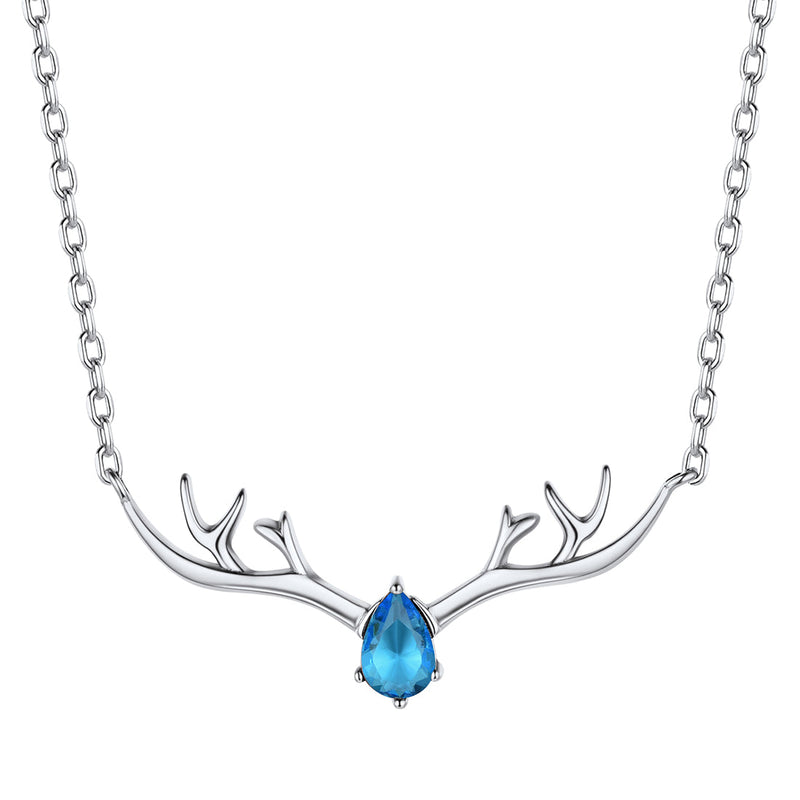 925 Sterling Silver Birthstone Deer Antler Necklace for
