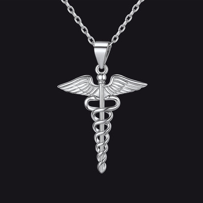 925 Sterling Silver Caduceus Necklace for Healthcare Professionals, Travelers