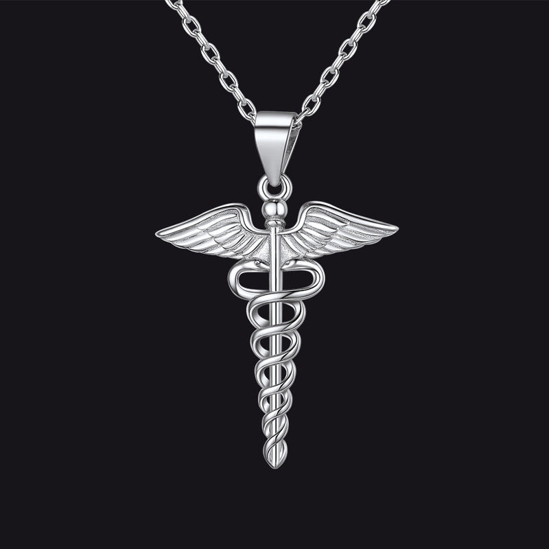 925 Sterling Silver Caduceus Necklace for Healthcare Professionals, Travelers