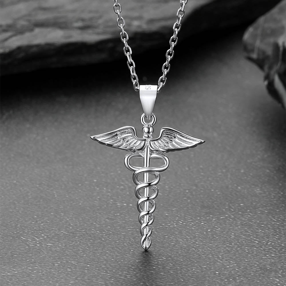 925 Sterling Silver Caduceus Necklace for Healthcare Professionals, Travelers
