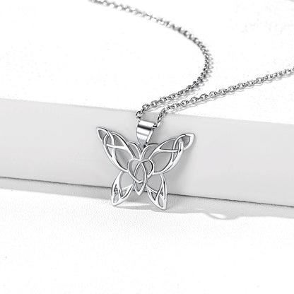 Celtic Knot Butterfly Pendant Necklace for