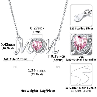 Sterling Silver Heart Birthstone Mom Necklace for