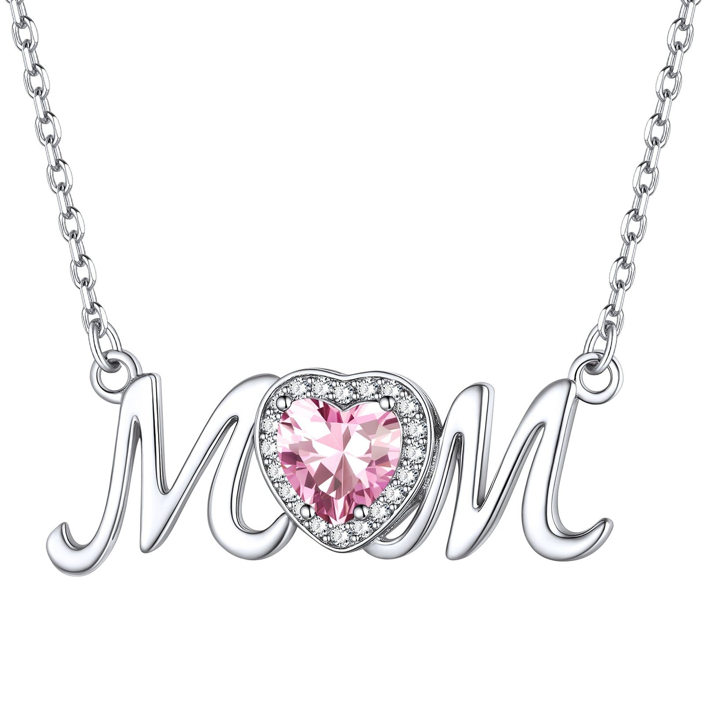 Sterling Silver Heart Birthstone Mom Necklace for