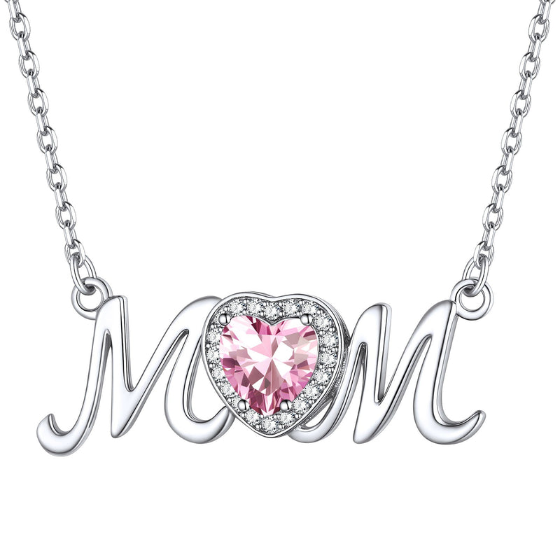 Sterling Silver Heart Birthstone Mom Necklace for