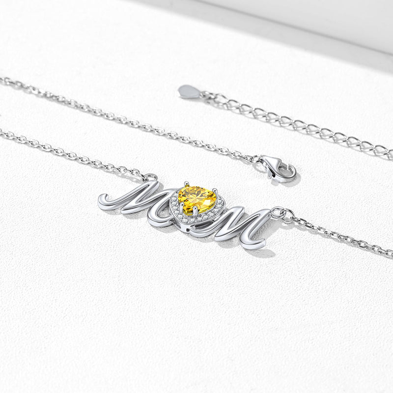 Sterling Silver Heart Birthstone Mom Necklace for
