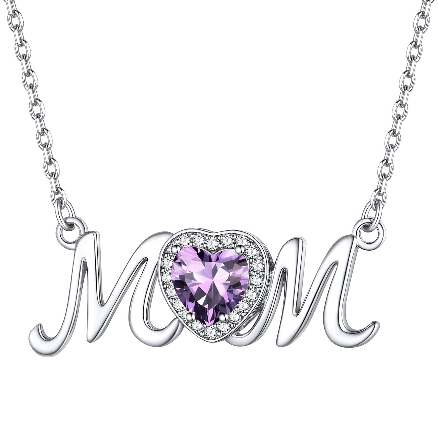 Sterling Silver Heart Birthstone Mom Necklace for