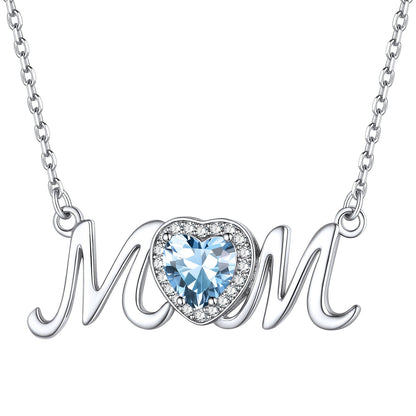Sterling Silver Heart Birthstone Mom Necklace for