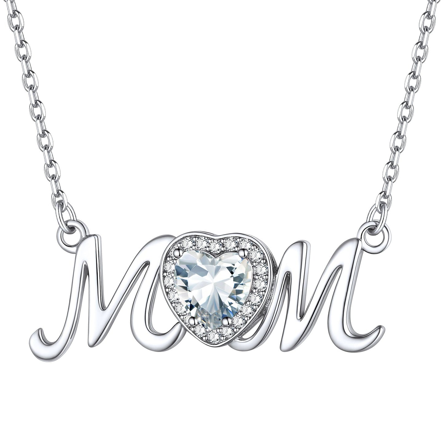 Sterling Silver Heart Birthstone Mom Necklace for