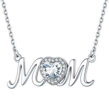 Sterling Silver Heart Birthstone Mom Necklace for