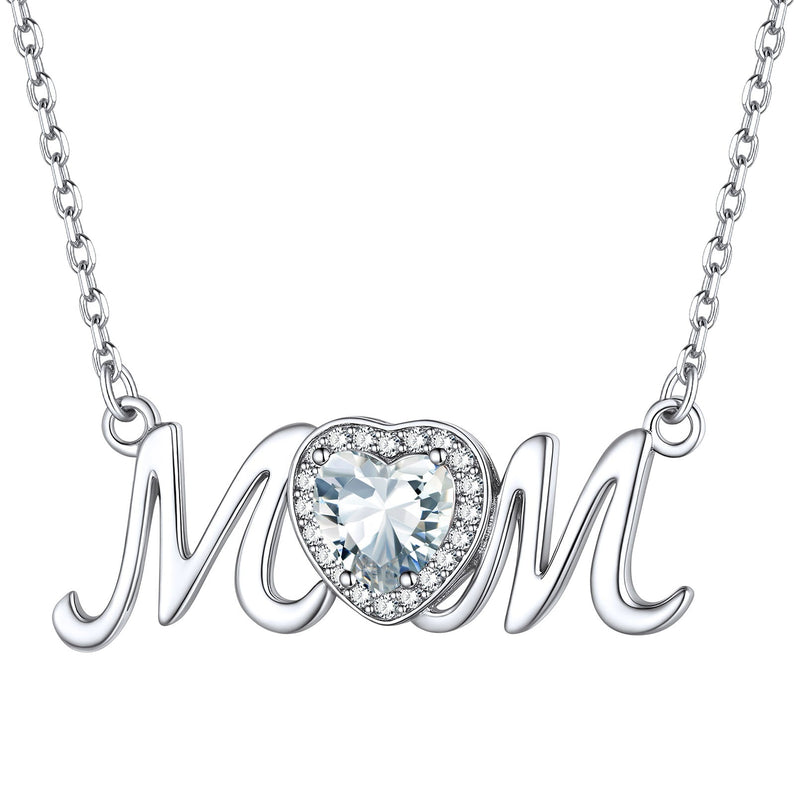 Sterling Silver Heart Birthstone Mom Necklace for