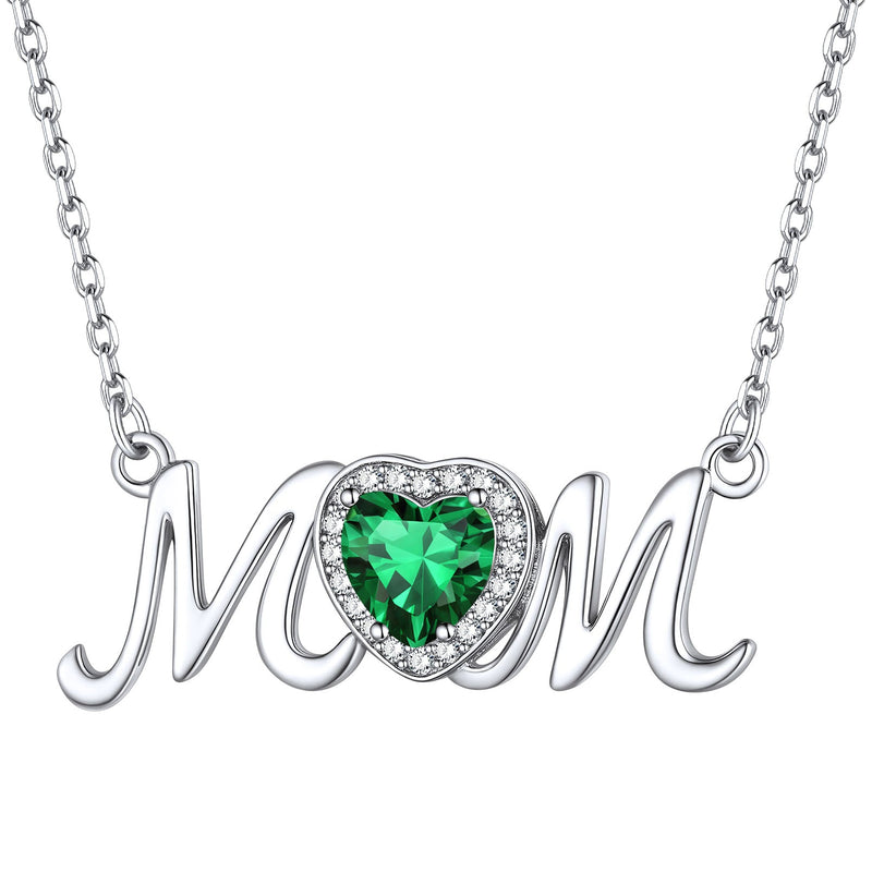 Sterling Silver Heart Birthstone Mom Necklace for