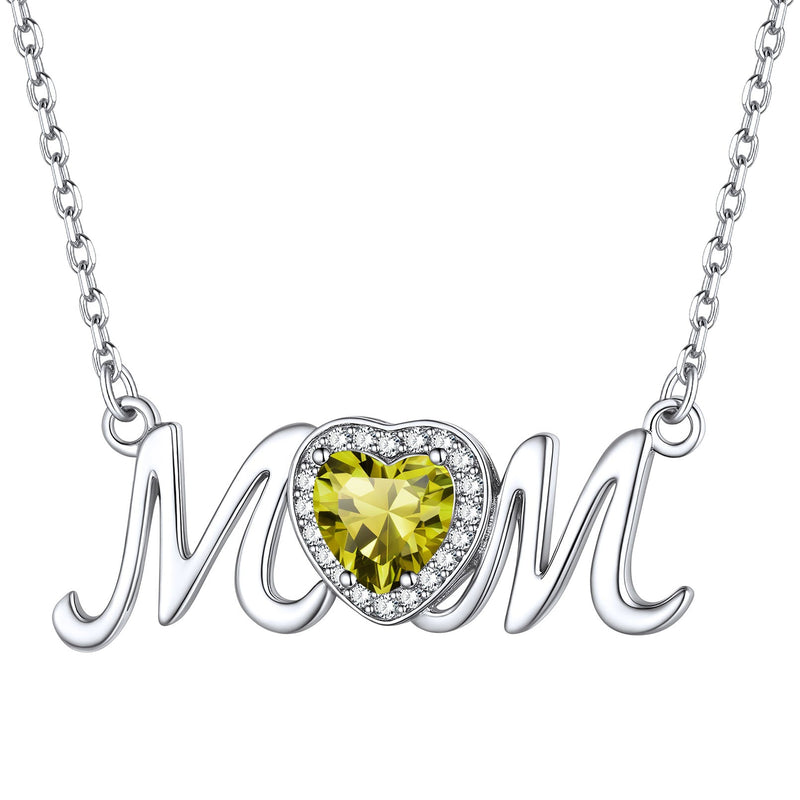 Sterling Silver Heart Birthstone Mom Necklace for