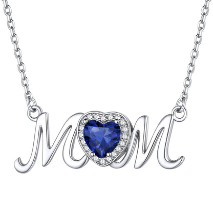 Sterling Silver Heart Birthstone Mom Necklace for