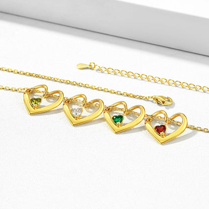 Sterling Silver Personalized 1-5 Hearts Birthstones Necklace for Family