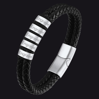 Personalized Braided Leather Bracelet With Engraved Name Beaded for