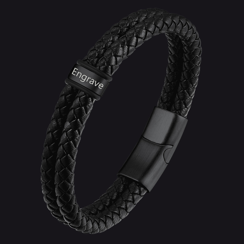 Personalized Braided Leather Bracelet With Engraved Name Beaded for