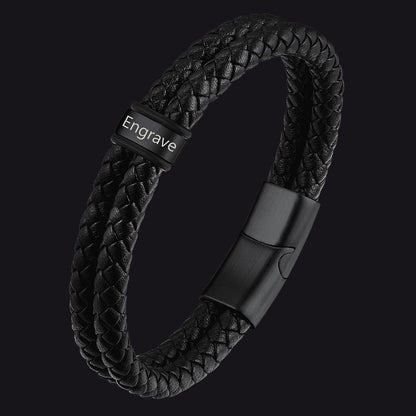 Personalized Braided Leather Bracelet With Engraved Name Beaded for