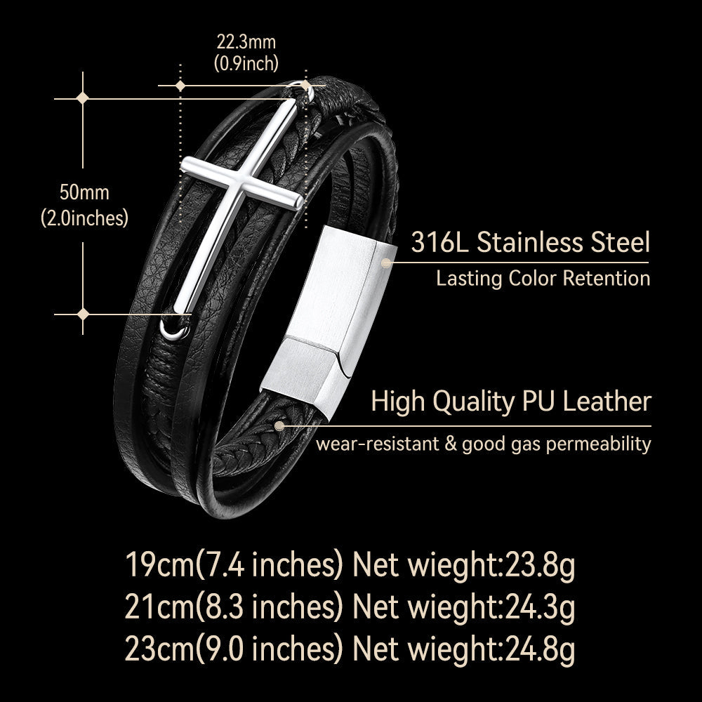 Christian Cross Multi-layer Braided Leather Bracelet for