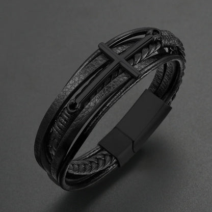 Christian Cross Braided Leather Bracelet Gift for