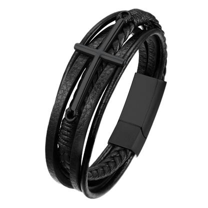 Christian Cross Braided Leather Bracelet Gift for