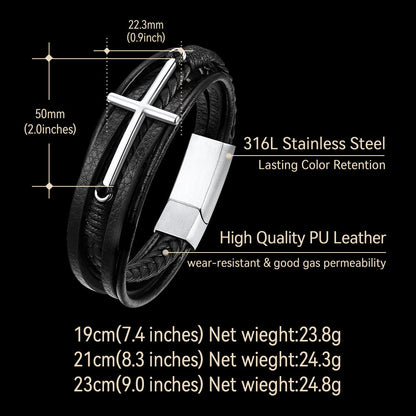 Christian Cross Braided Leather Bracelet Gift for