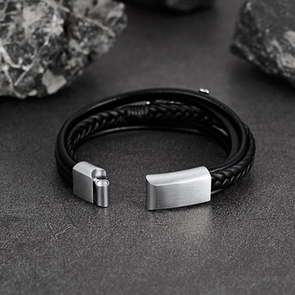 Christian Black Rose Cross Braided Leather Bracelet Gift for