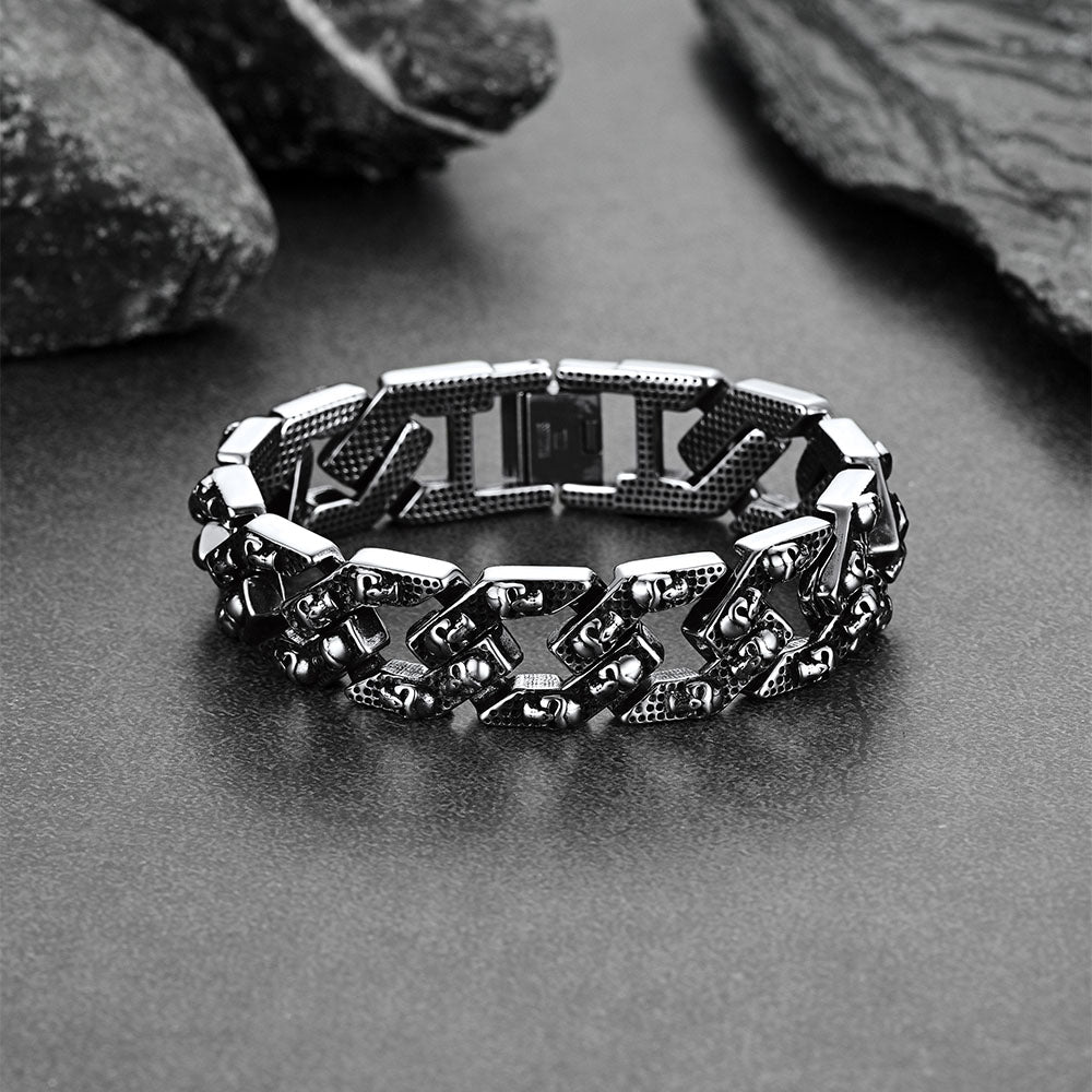 Gothic Chunky Skull Chain Bracelet Stainless Steel for