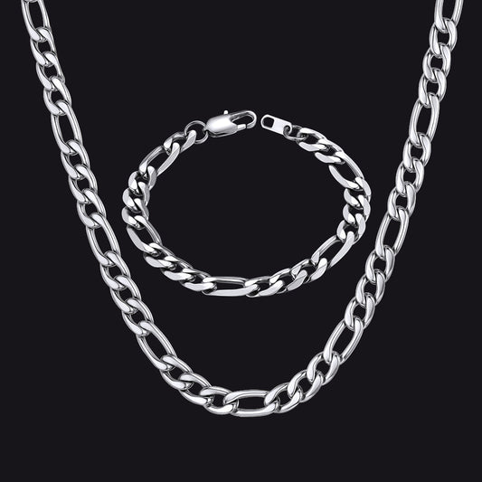 8mm Figaro Link Chain & Bracelet Bundle Set for