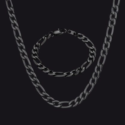 8mm Figaro Link Chain & Bracelet Bundle Set for