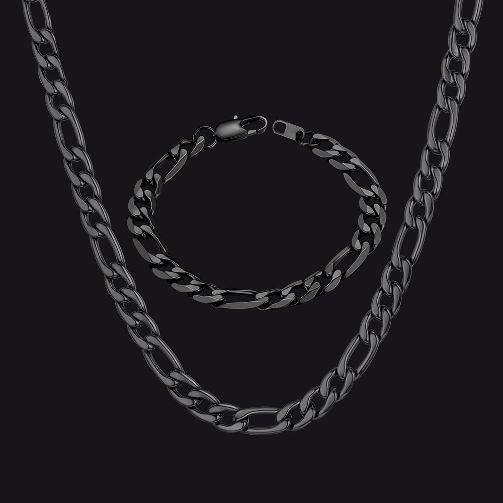 8mm Figaro Link Chain & Bracelet Bundle Set for