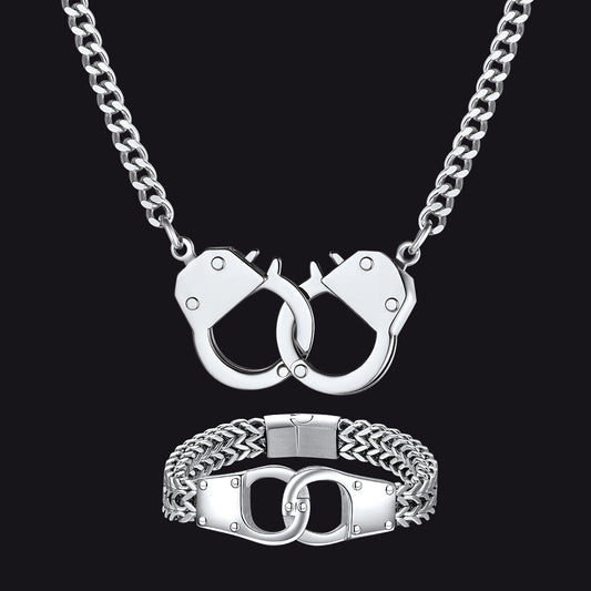 Gothic Punk Handcuff Necklace & Bracelet Jewelry Set for