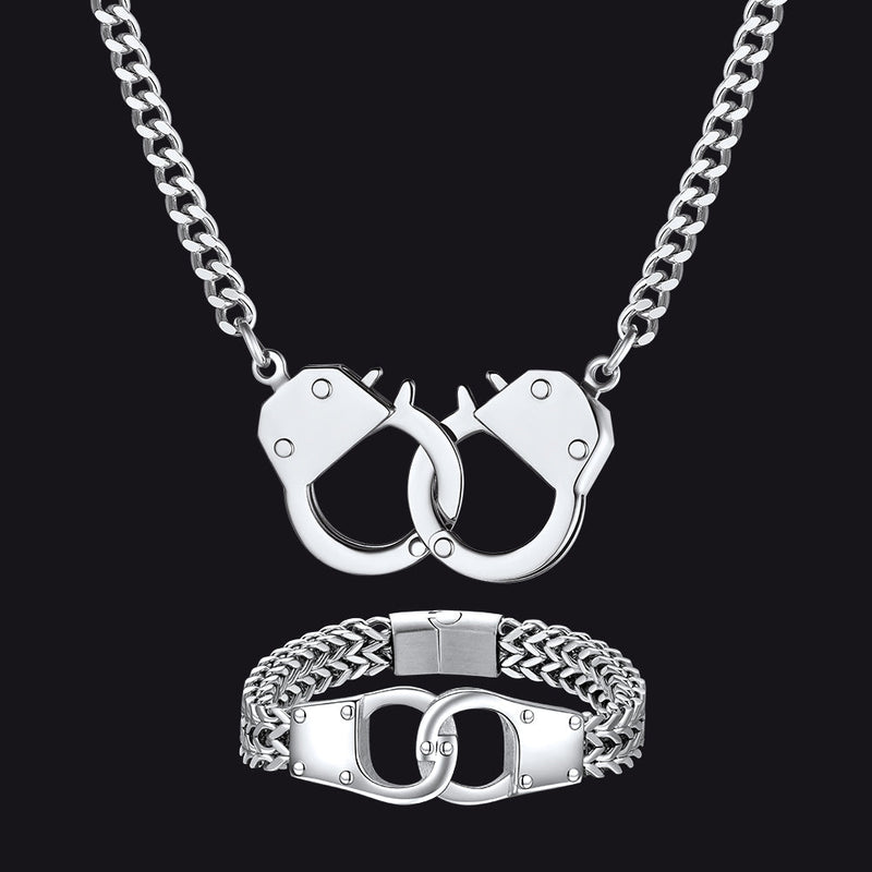 Gothic Punk Handcuff Necklace & Bracelet Jewelry Set for