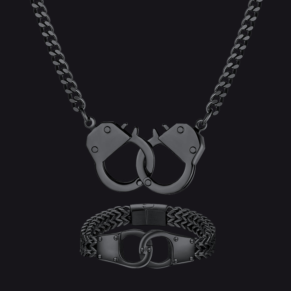 Gothic Punk Handcuff Necklace & Bracelet Jewelry Set for