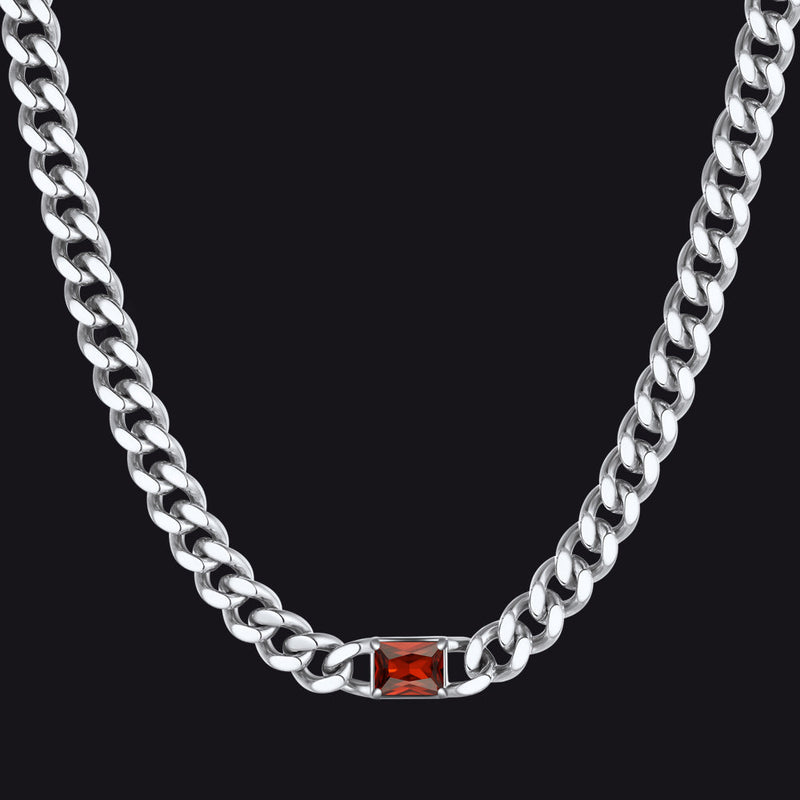7mm Cuban Link Choker Necklace With Birthstone for