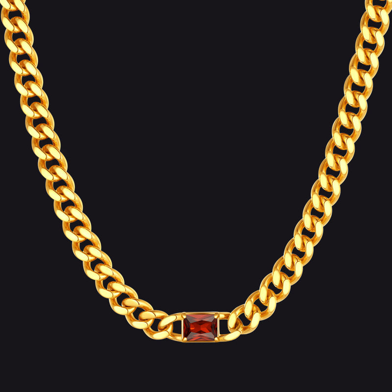 7mm Cuban Link Choker Necklace With Birthstone for