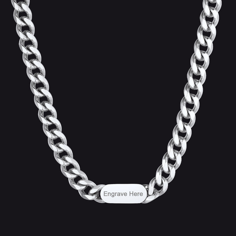 7mm Engraved Name Cuban Chain Choker Necklace for