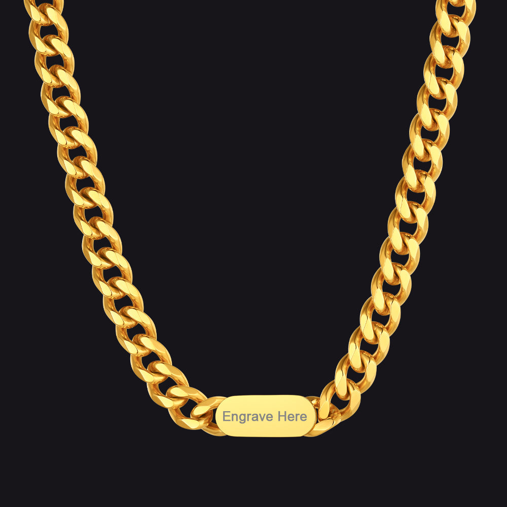 7mm Engraved Name Cuban Chain Choker Necklace for