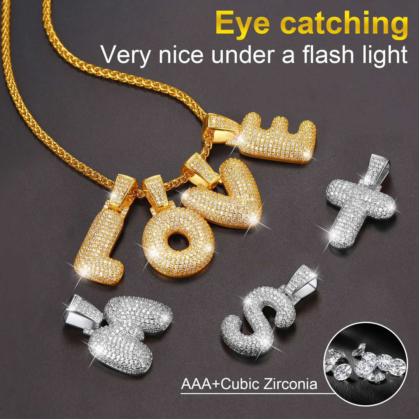 Diamond Bubble Letter Initial Necklace for