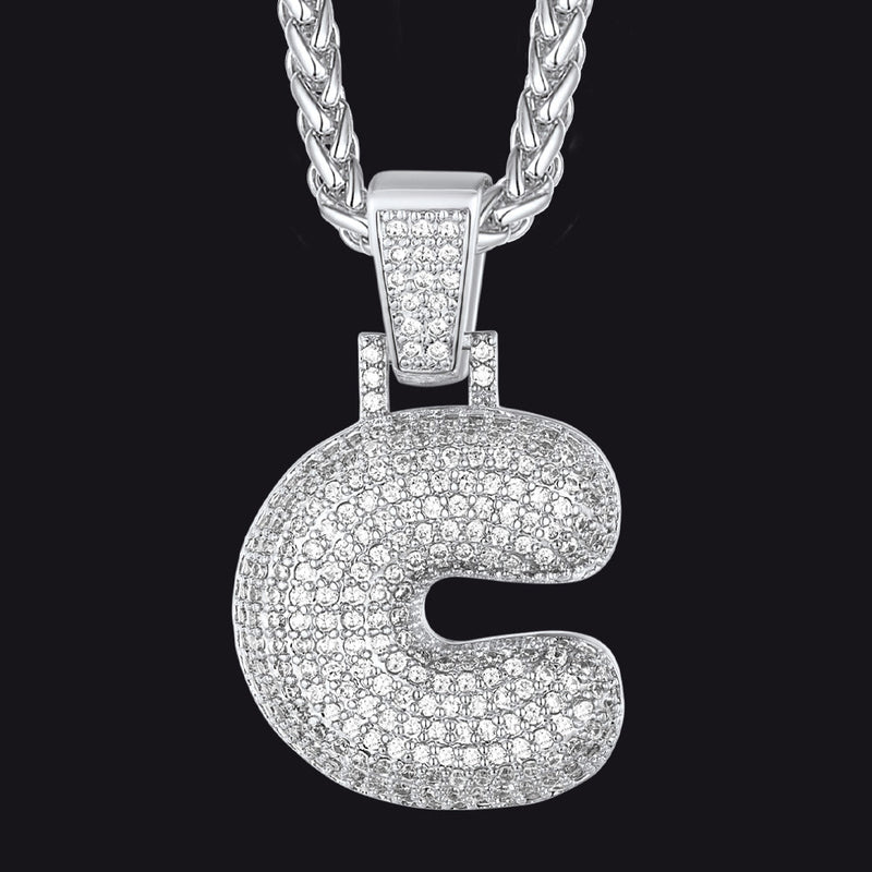 Diamond Bubble Letter Initial Necklace for