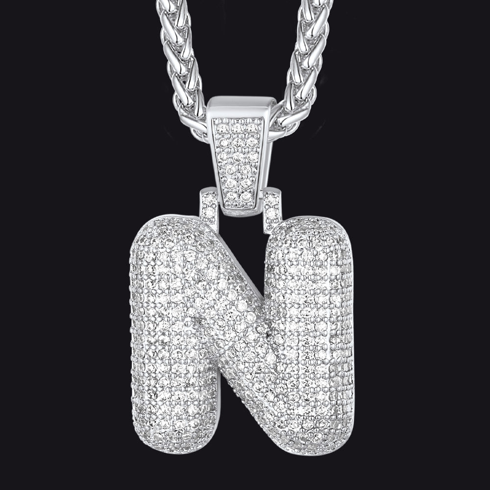 Diamond Bubble Letter Initial Necklace for
