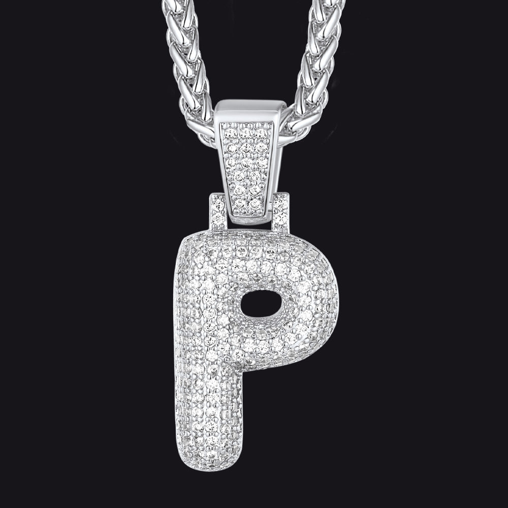 Diamond Bubble Letter Initial Necklace for