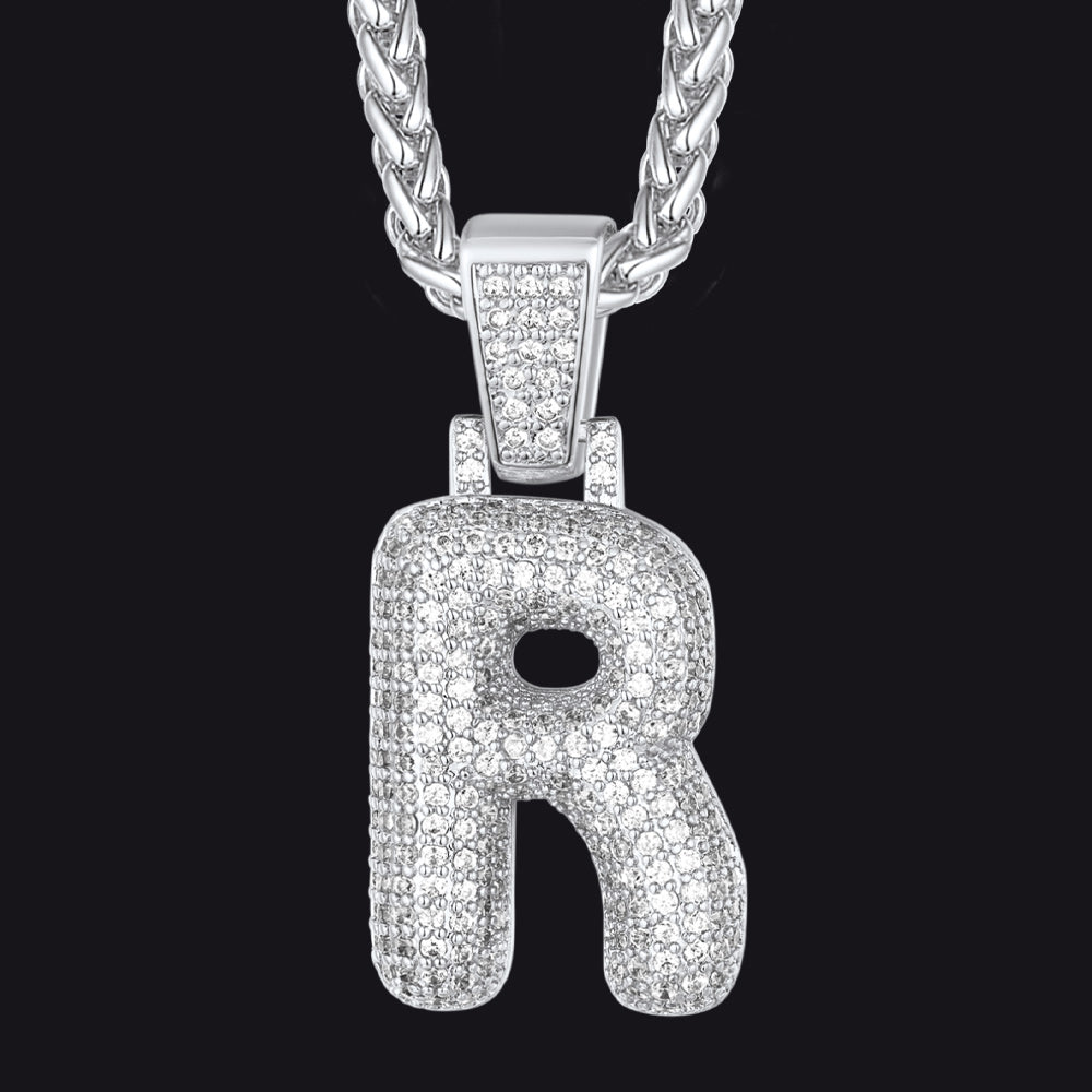 Diamond Bubble Letter Initial Necklace for